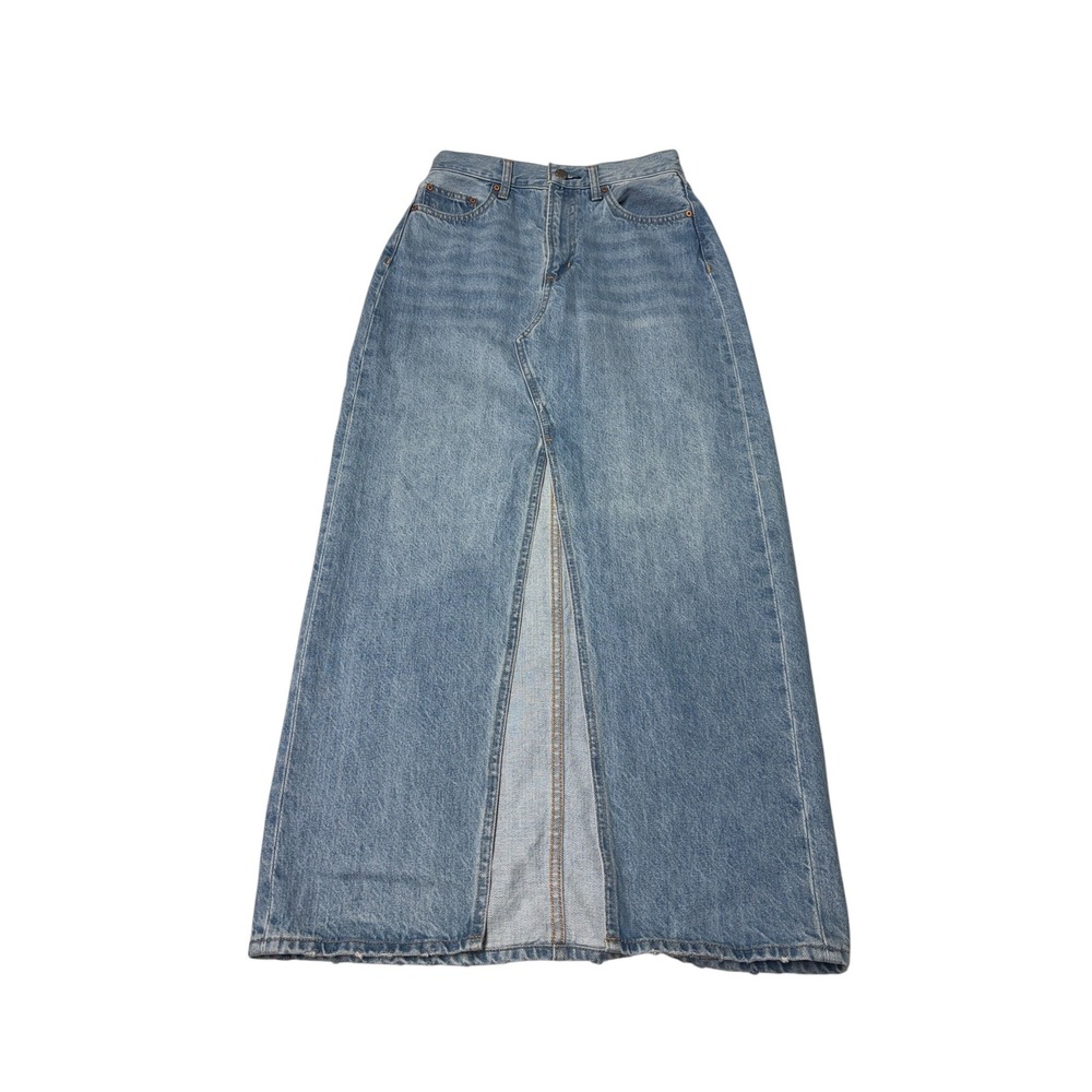 Denim Forum‎ The 90s Vintage Maxi Jean Skirt Light Wash Womens 25X37 High Rise